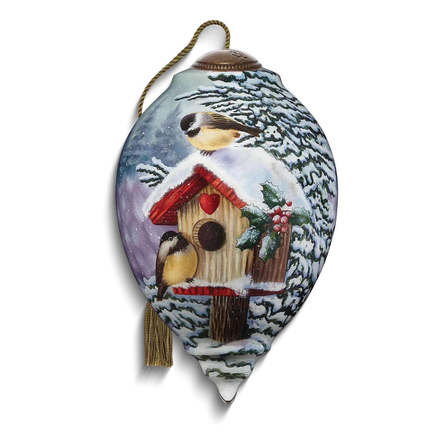 Neqwa Art Winter Birdhouse With Two Chickadees Ornament GM25398