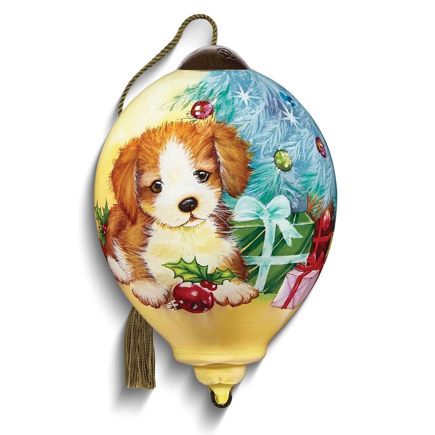 Neqwa Art Puppy With Tree And Presents Ornament GM25377