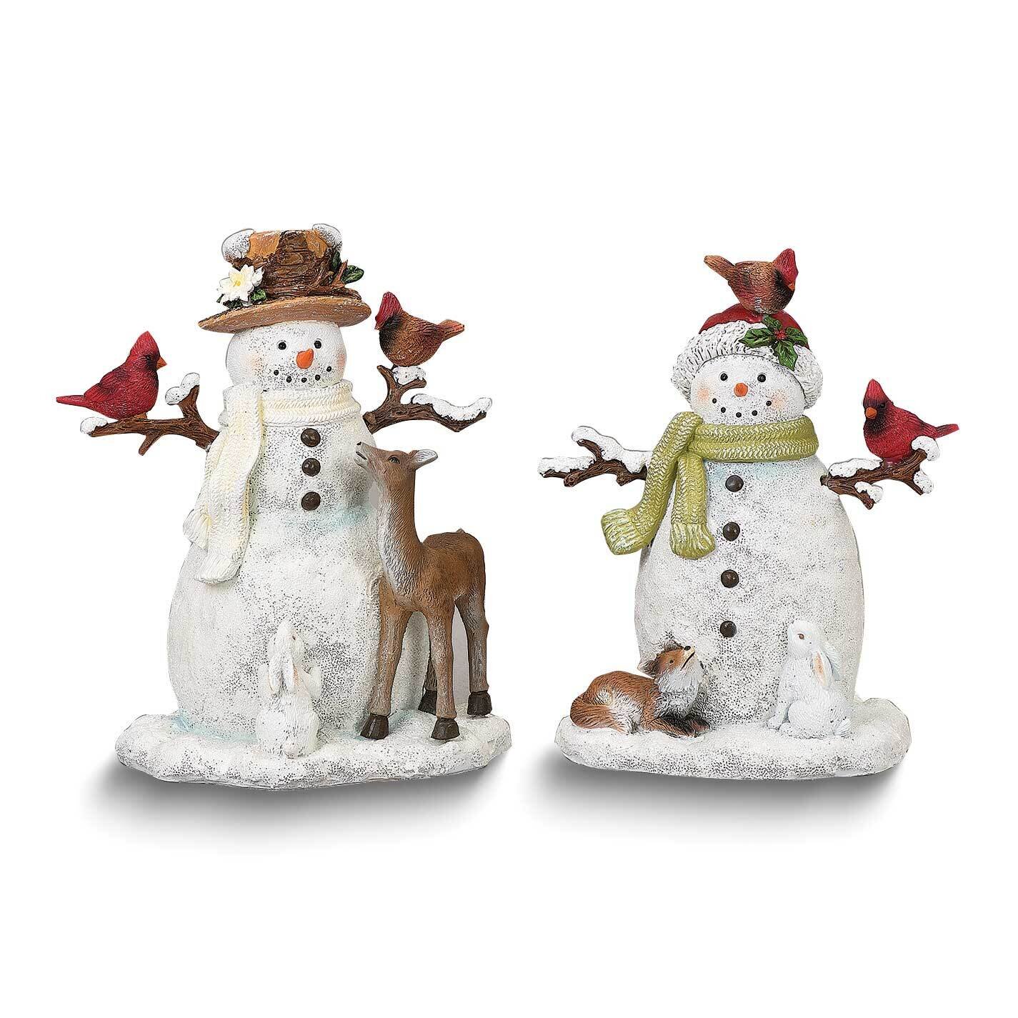 Set of 2 Snowmen with Cardinals Figurines GM25638
