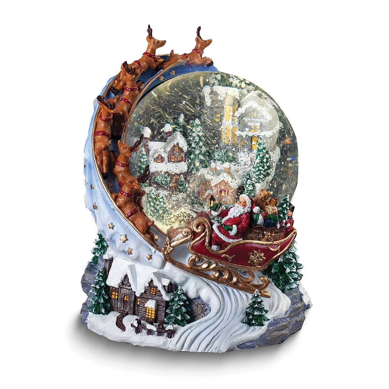 LED Lit Musical Swirl Globe with Santa Over Town GM25629