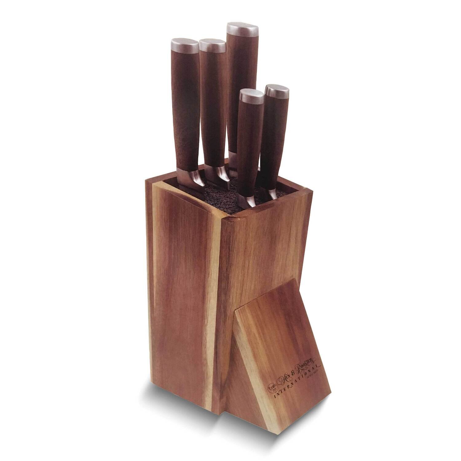 Stainless Steel 5 Piece Kitchen Knife Set with Acacia Wood Block GM26085