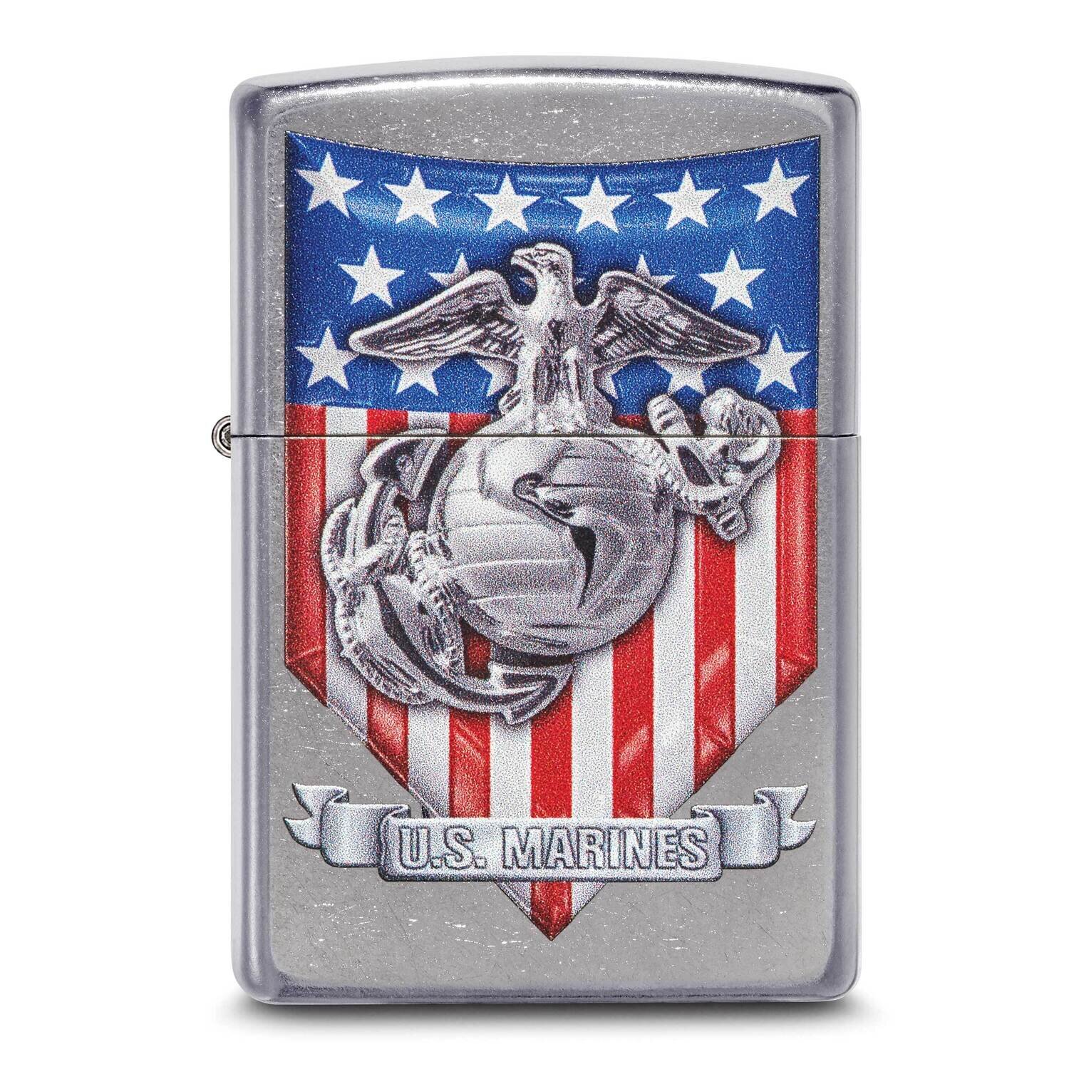 Zippo Street Chrome US Marine Corps Emblem & Flag Lighter GM25795