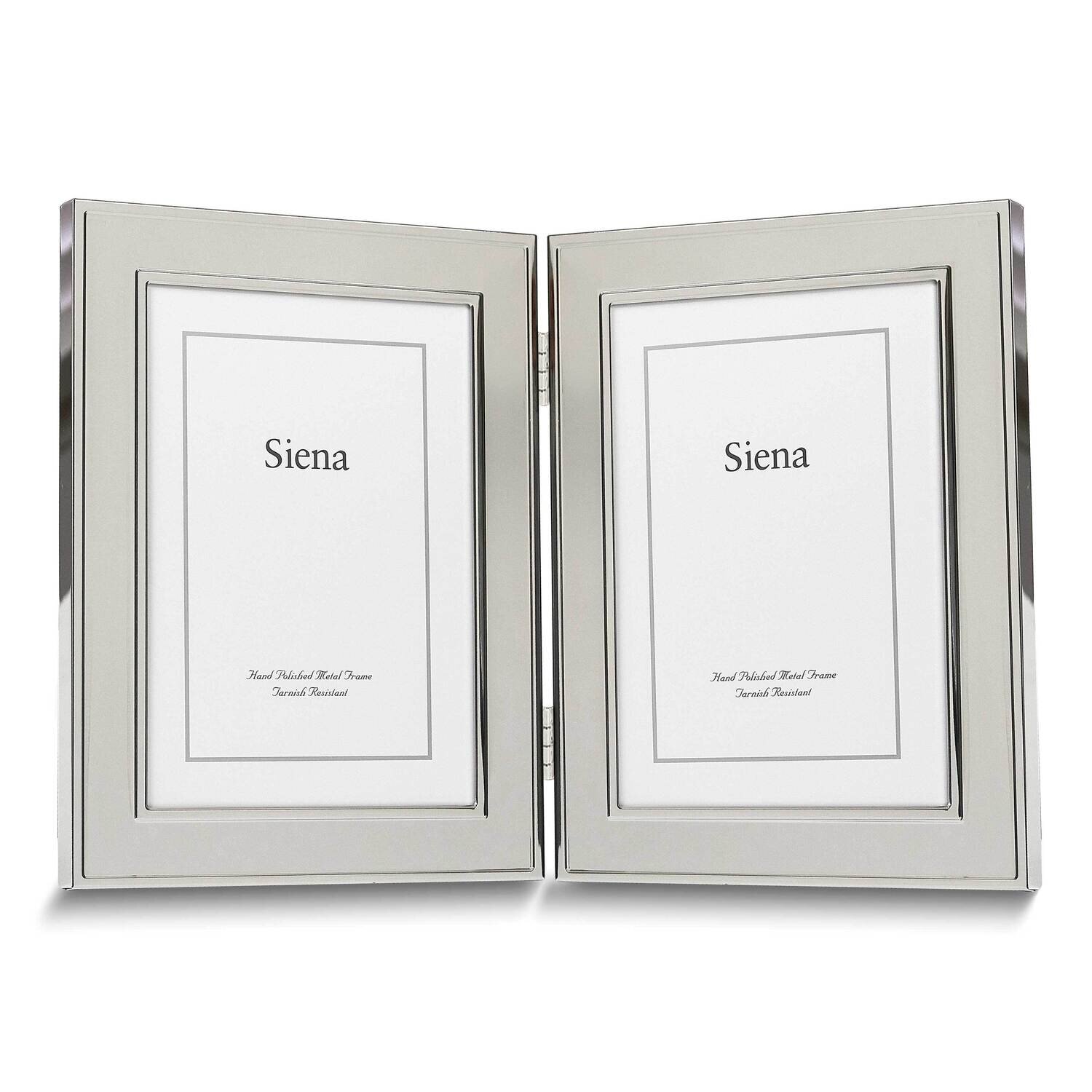 Bilaminate Sterling Silver Beveled Border Double 4 x 6 Inch Photo Picture Frame GM25968, MPN: GM259…