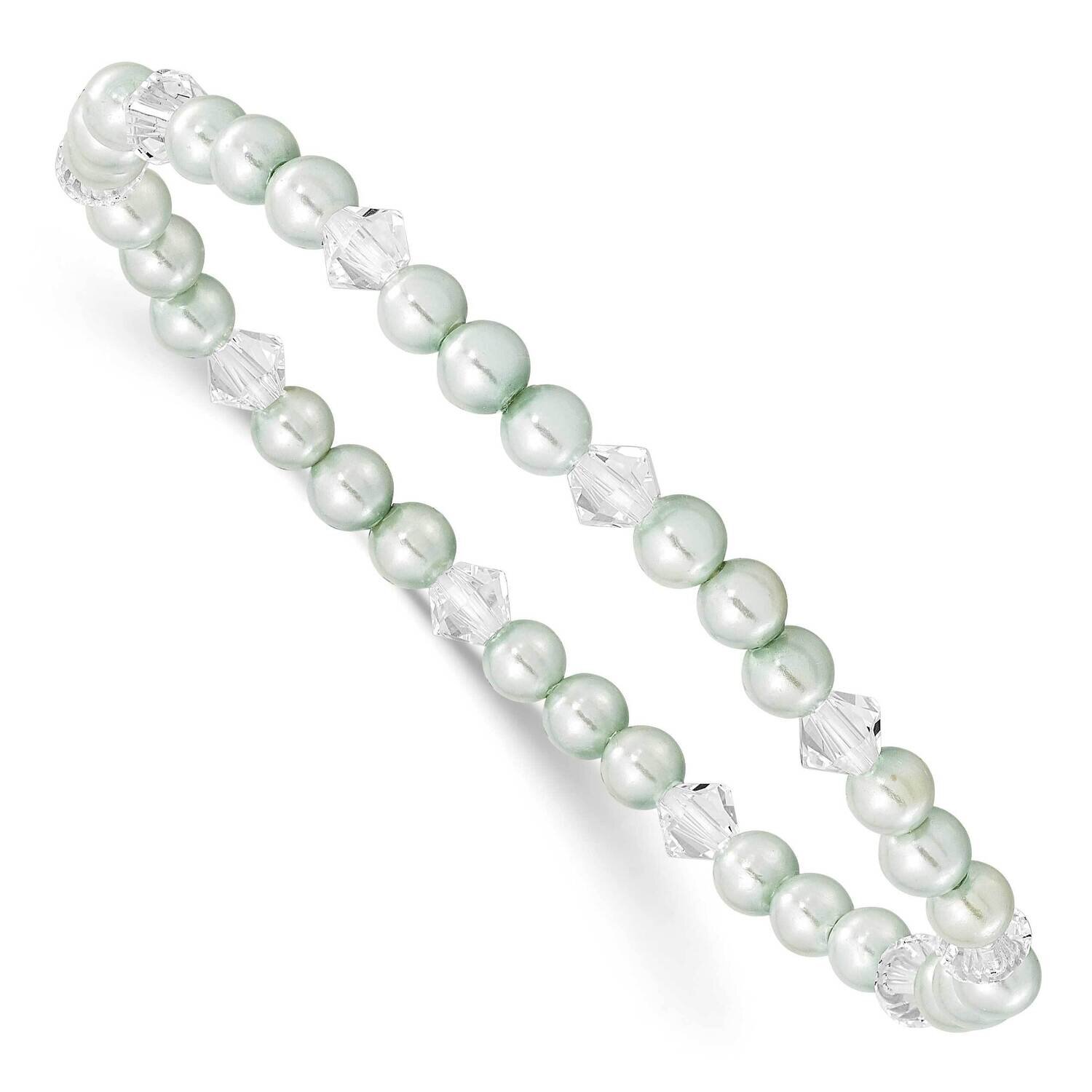 4mm Green Shell Pearl &amp; Crystal Stretch Bracelet with Pink Gift Pouch GM26088, MPN: GM26088,