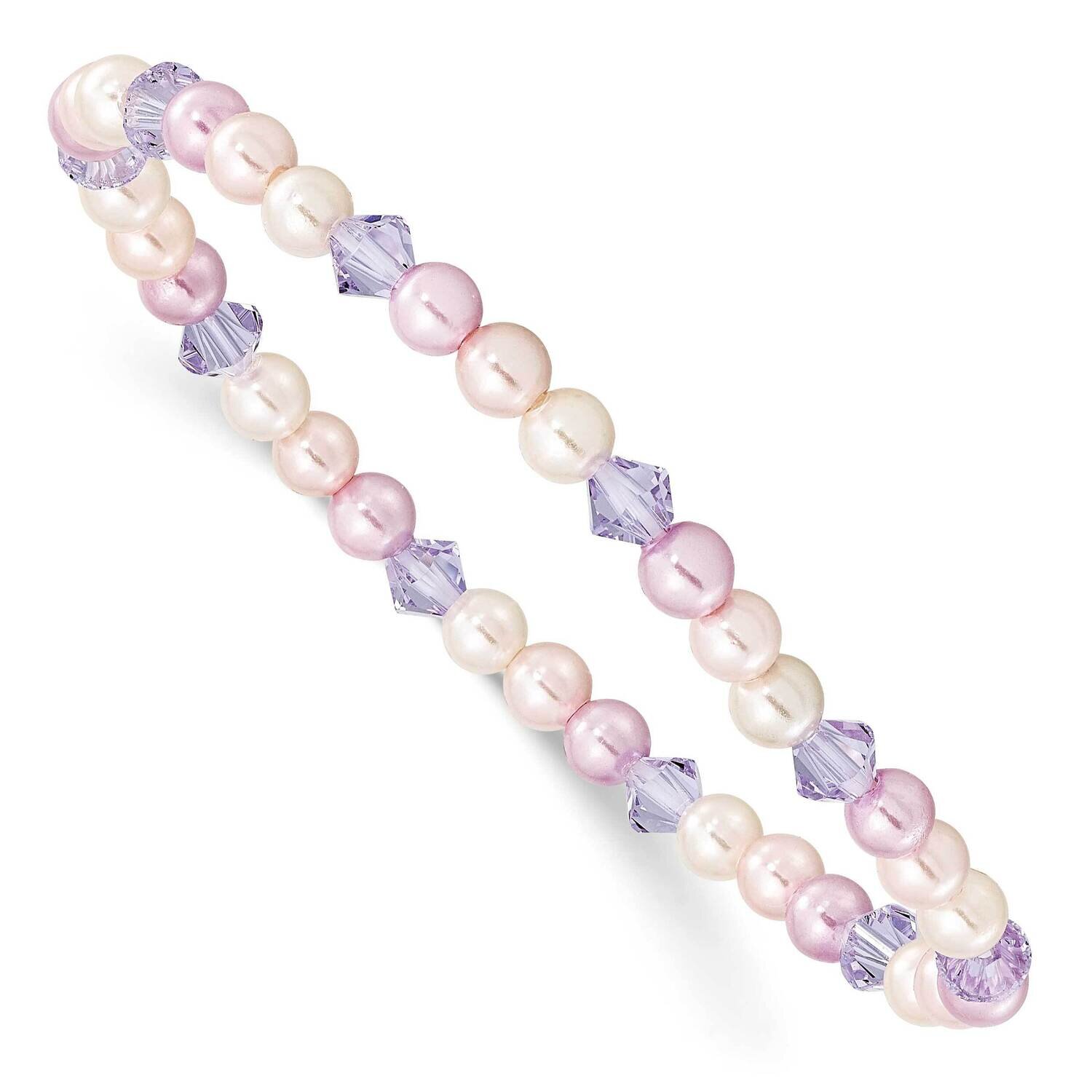 4mm Pink & Purple Shell Pearl & Crystal Stretch Bracelet with Pink Pouch GM26089