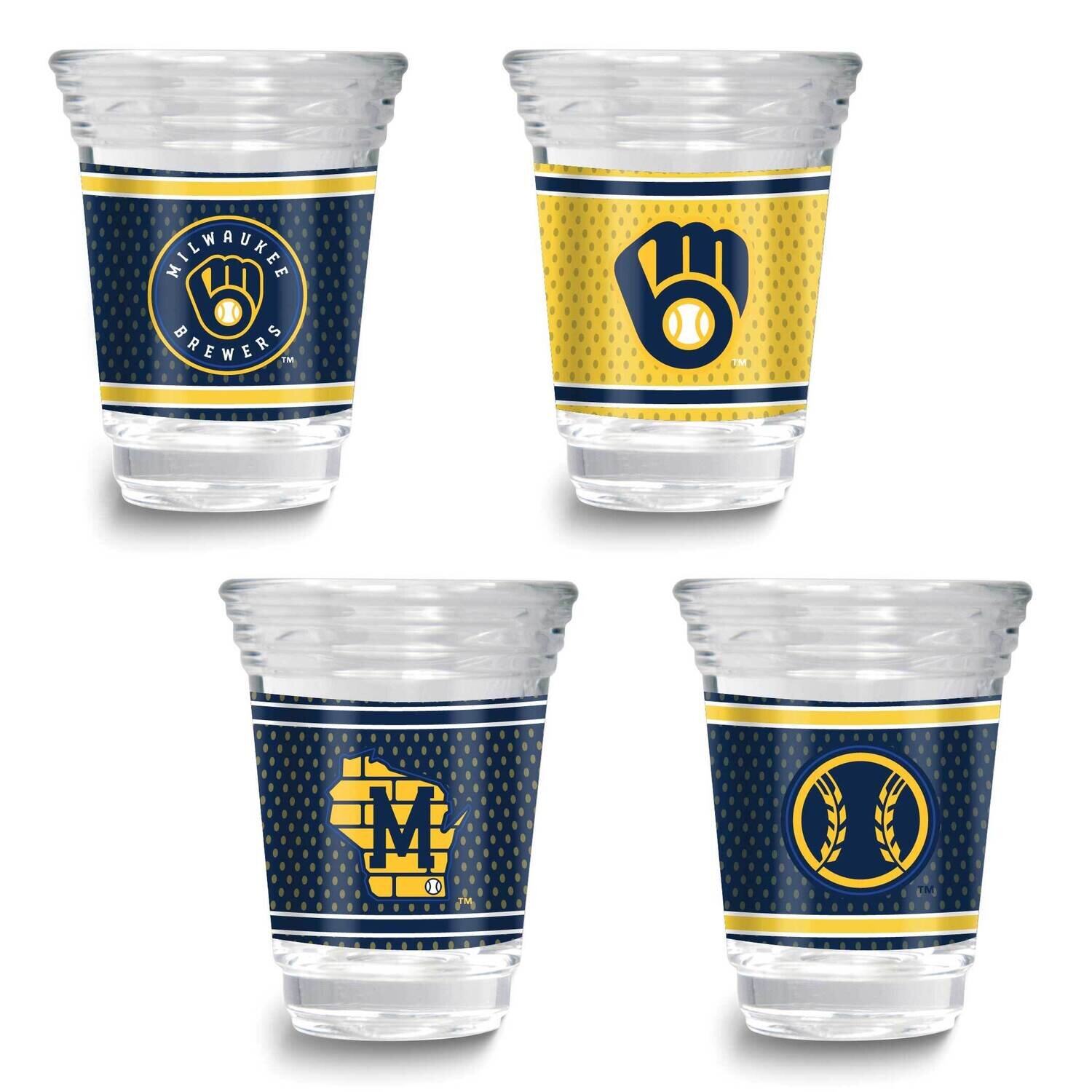 MLB Milwaukee Brewers 4-piece Shot Glass Set GM26124-BRE, MPN: GM26124-BRE, 737538033698