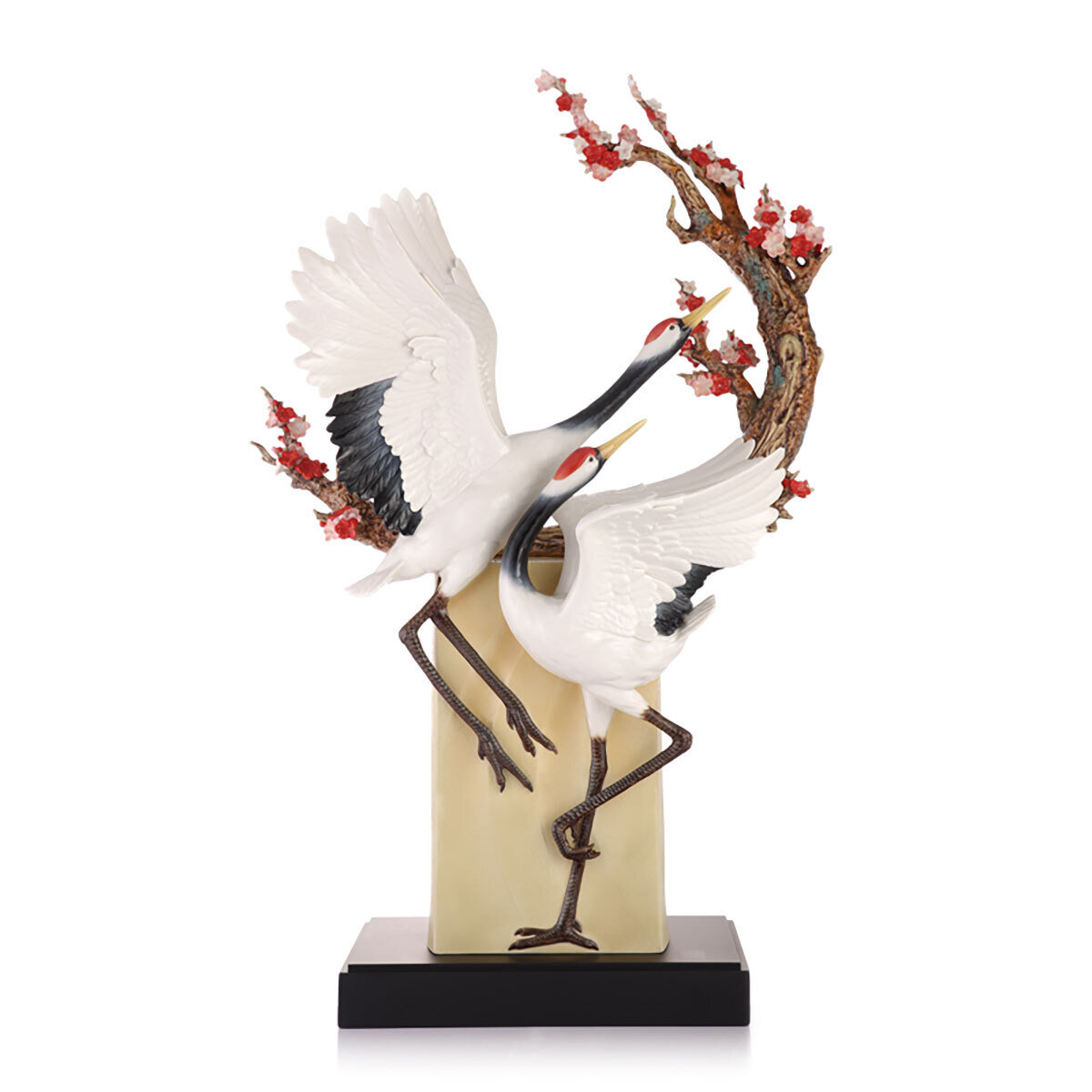 Franz Porcelain Crane And Plum Blossom Design Sculptured Porcelain Figurine With Wooden Base FZ03463