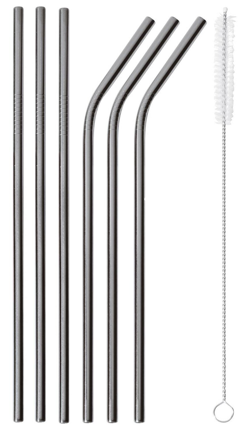 Sambonet Mix &amp; Play Straws Set 6 Piece With Brush Mix &amp; Play 3 Piece Straight 3Piece Curved 59301B0…
