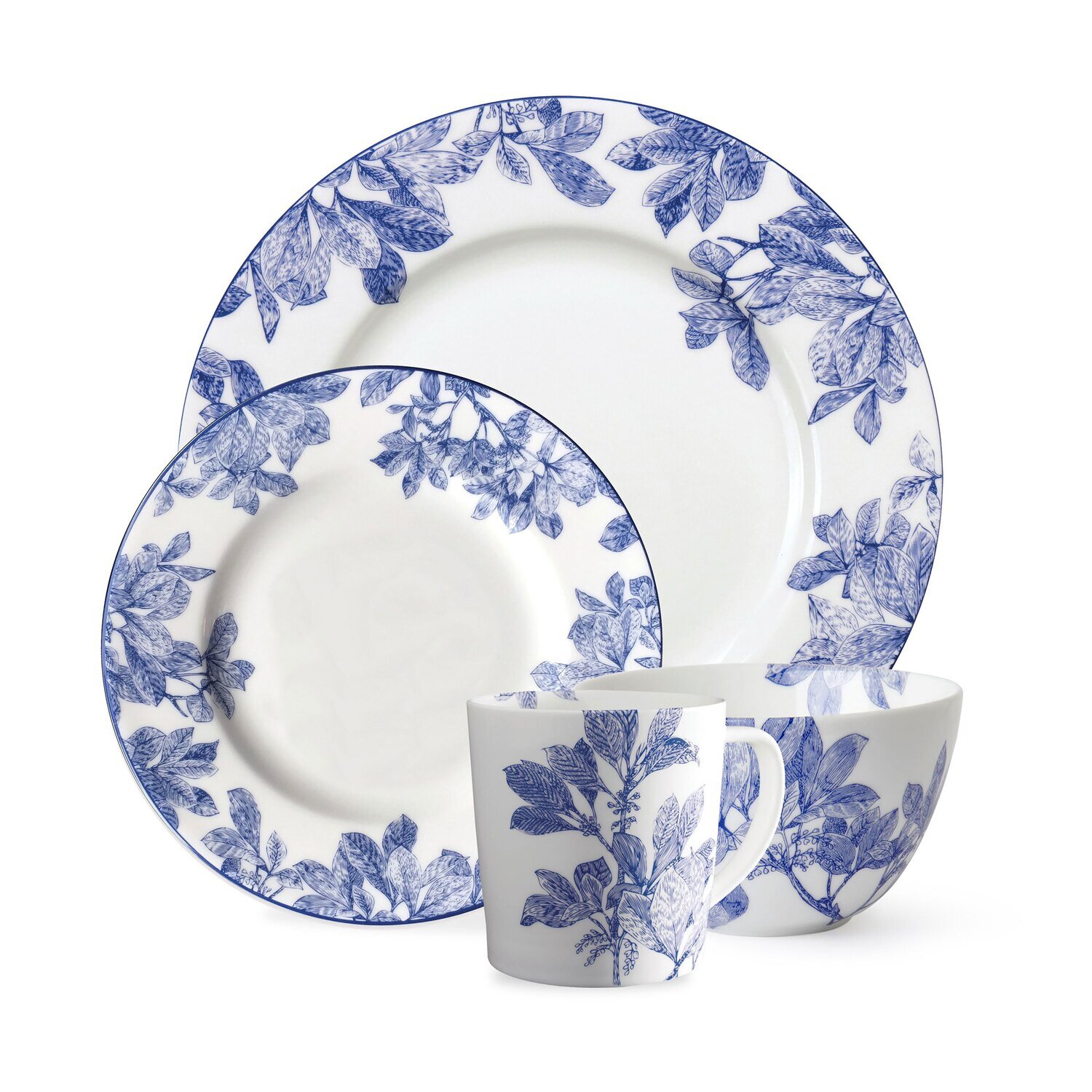 Caskata Arbor Place 4 Piece Place Setting Blue Dinner Plate Salad Plate Cereal Mug PLCE-250, MPN: P…