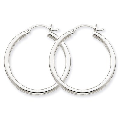 2.5mm Round Hoop Earrings 14k White Gold T838, MPN: T838, 883957286587