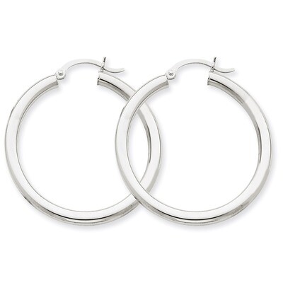 3mm Round Hoop Earrings 14k White Gold T848, MPN: T848, 883957286785