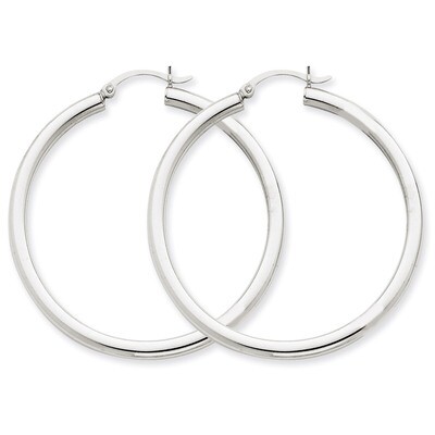 3mm Round Hoop Earrings 14k White Gold T853, MPN: T853, 191101371943