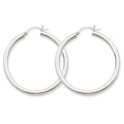 3mm Round Hoop Earrings 14k White Gold T847, MPN: T847, 883957286761