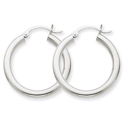 3mm Round Hoop Earrings 14k White Gold T850, MPN: T850, 883957286822