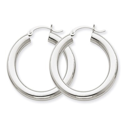 4mm x 30mm Tube Hoop Earrings 14k White Gold T860, MPN: T860, 883957287027