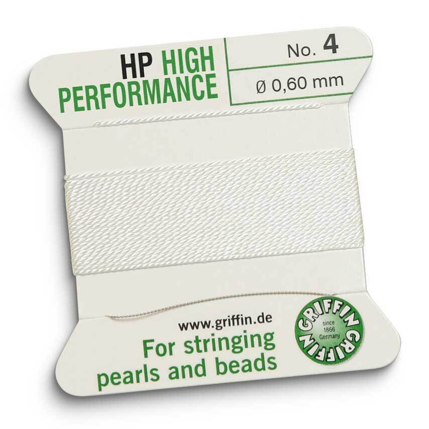 Griffin High Performance #4 White 0.60mm Diameter 2 Meter Bead Cord CRD881/4, MPN: CRD881/4, 841054…