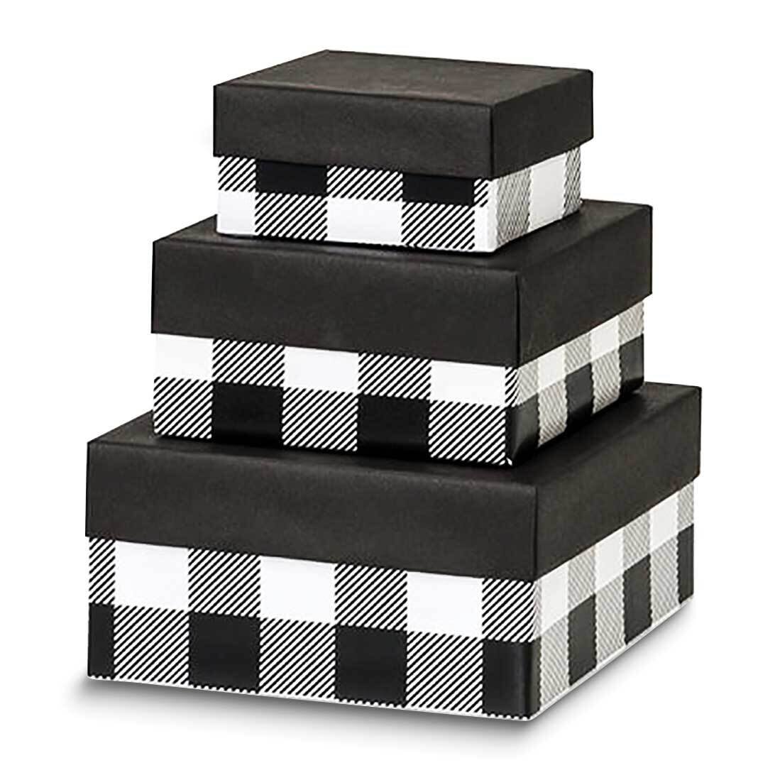 Black and White Plaid Pack of 3 Nested 3.25in 4.25in and 5.25in Gift Boxes JT5104, MPN: JT5104,
