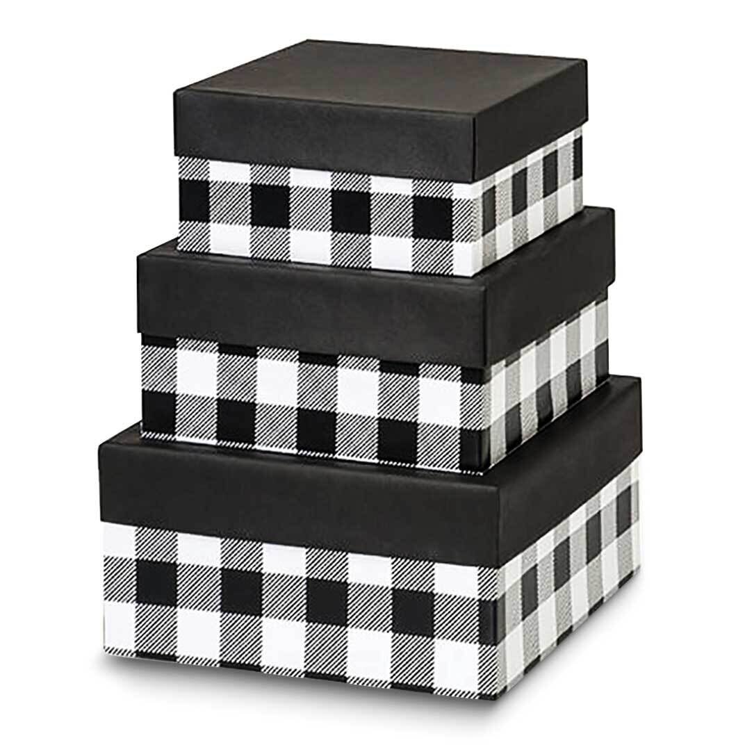 Black and White Plaid Pack of 3 Nested 6.25in 7.25in and 8.25in Gift Boxes JT5103