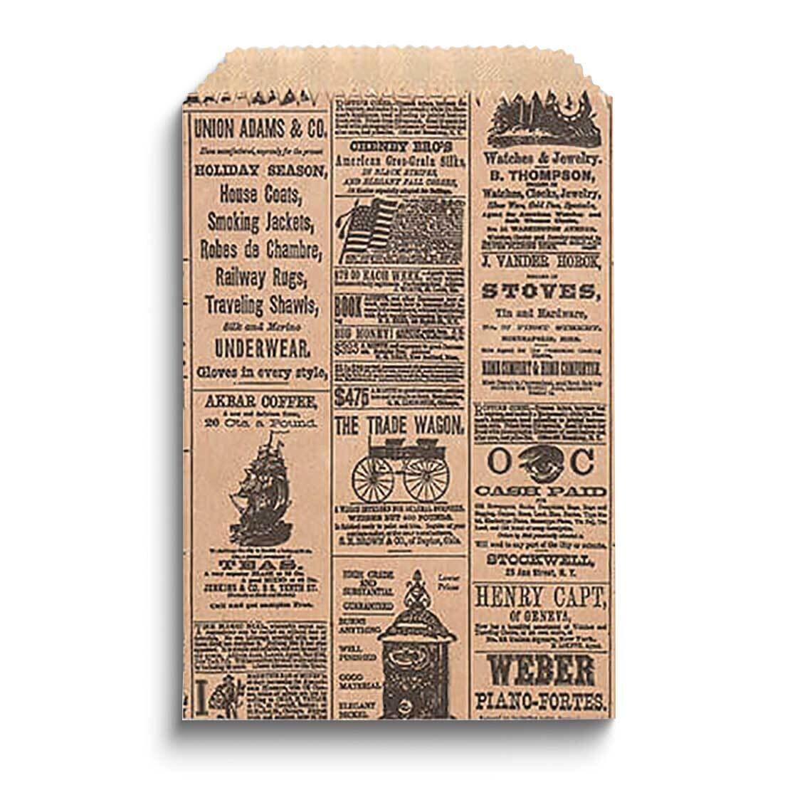 Newspaper Print Pack of 125 Paper 6.25x9.25 Flat Merchandise Bags JT5107-NEWS, MPN: JT5107-NEWS,