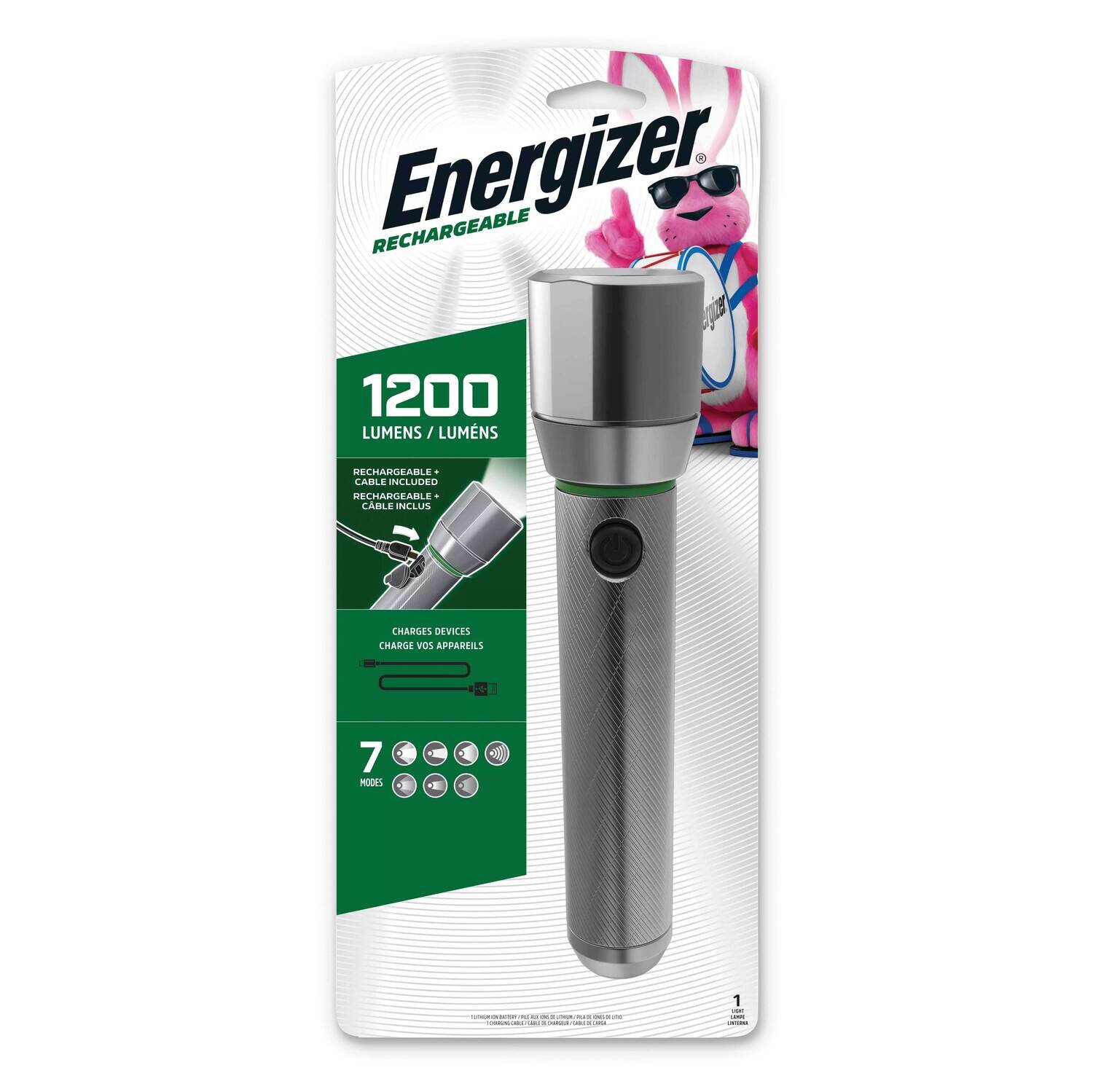 Energizer Vision HD Rechargeable LED 1000 Lumen Metal Flashlight with USB Charging Cable JT5340