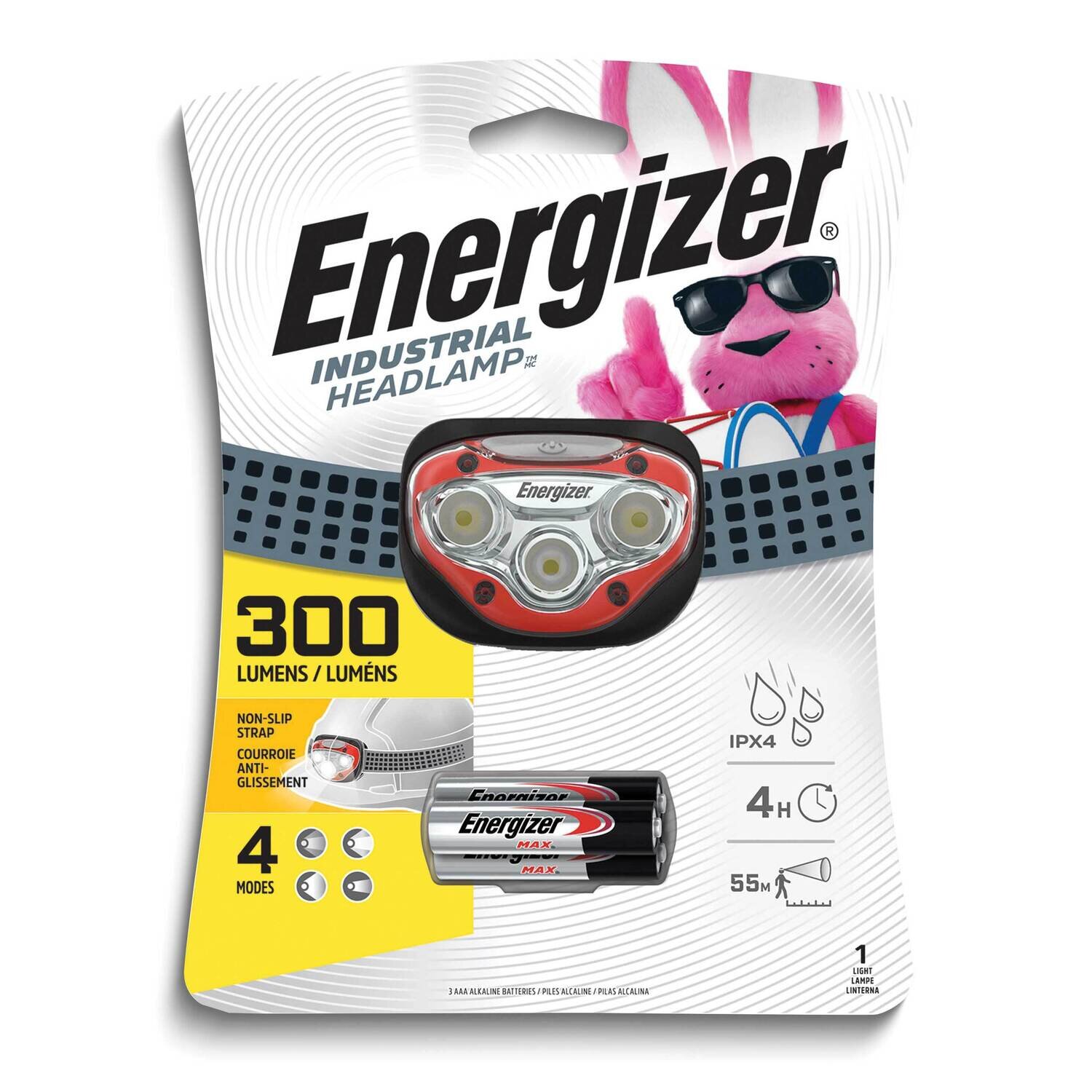 Energizer Industrial LED 300 Lumens Headlamp with 3 Energizer AAA Batteries JT5349