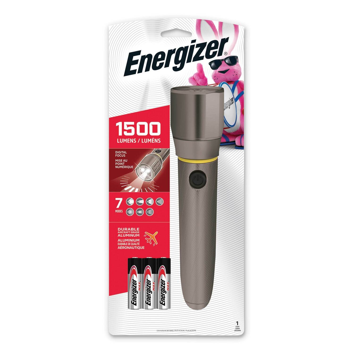 Energizer Performance Metal LED 1500 Lumens Flashlight with 6 Energizer AA Batteries JT5341