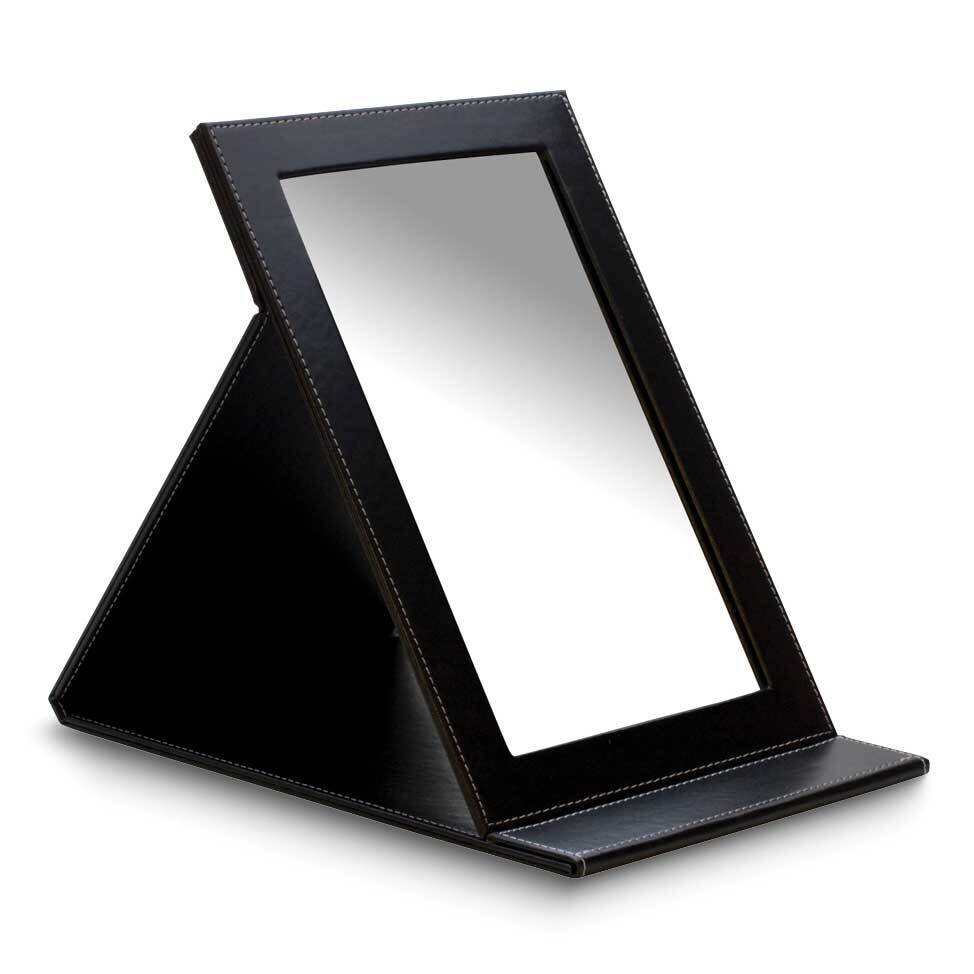 Black Leatherette 8x12 inch Fold Flat Portable Counter Mirror JT5425