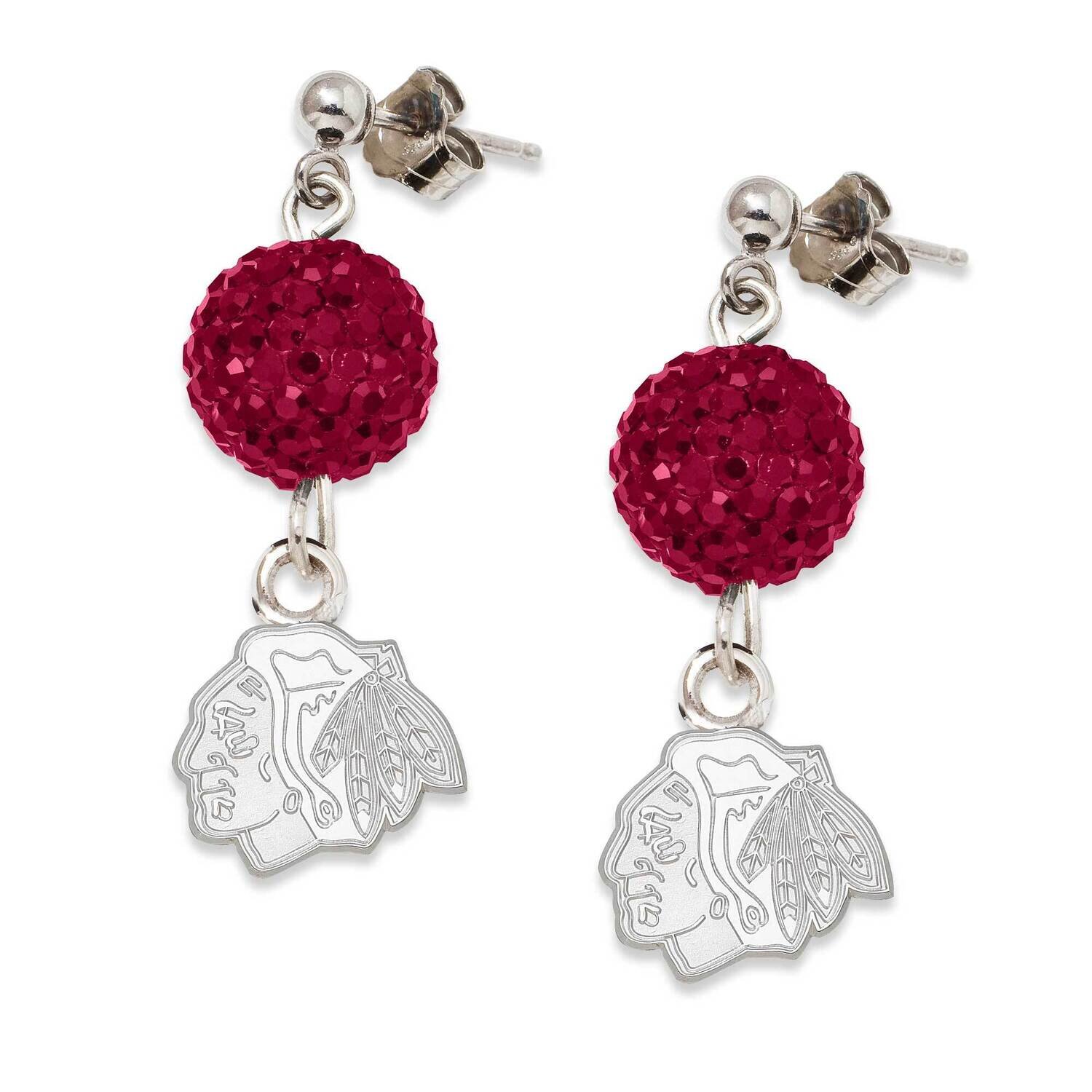 NHL Chicago Blackhawks Crystal Ovation Earrings Sterling Silver BLA069ERB-SS, MPN: BLA069ERB-SS, 63…