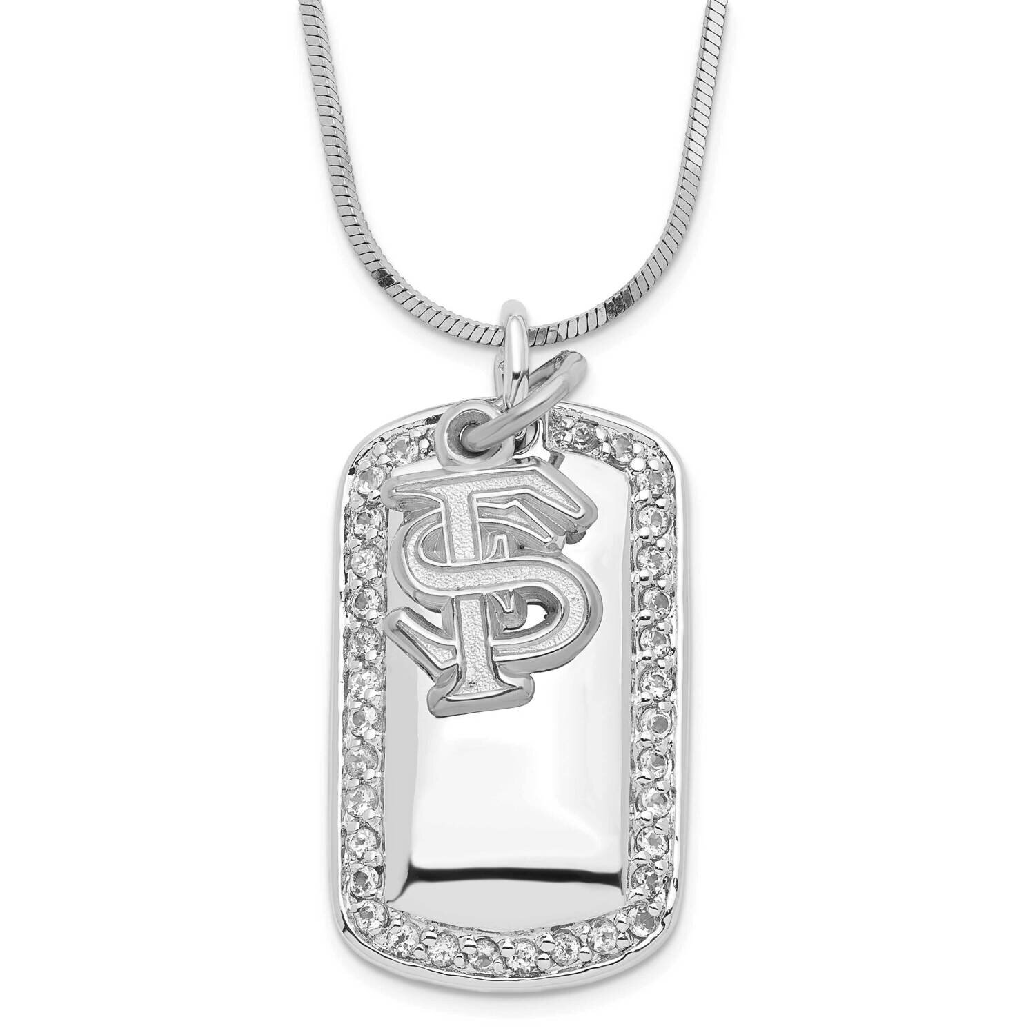 Collegiate Florida State University CZ Dog Tag Necklace Sterling Silver FSU022DT-SS