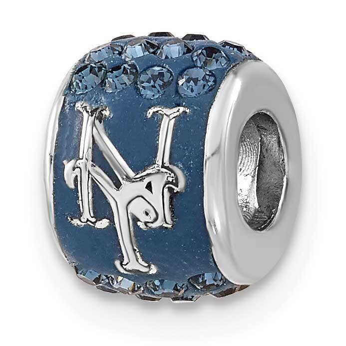 MLB New York Mets Blue Crystal Bead Sterling Silver MET070CHM-SS
