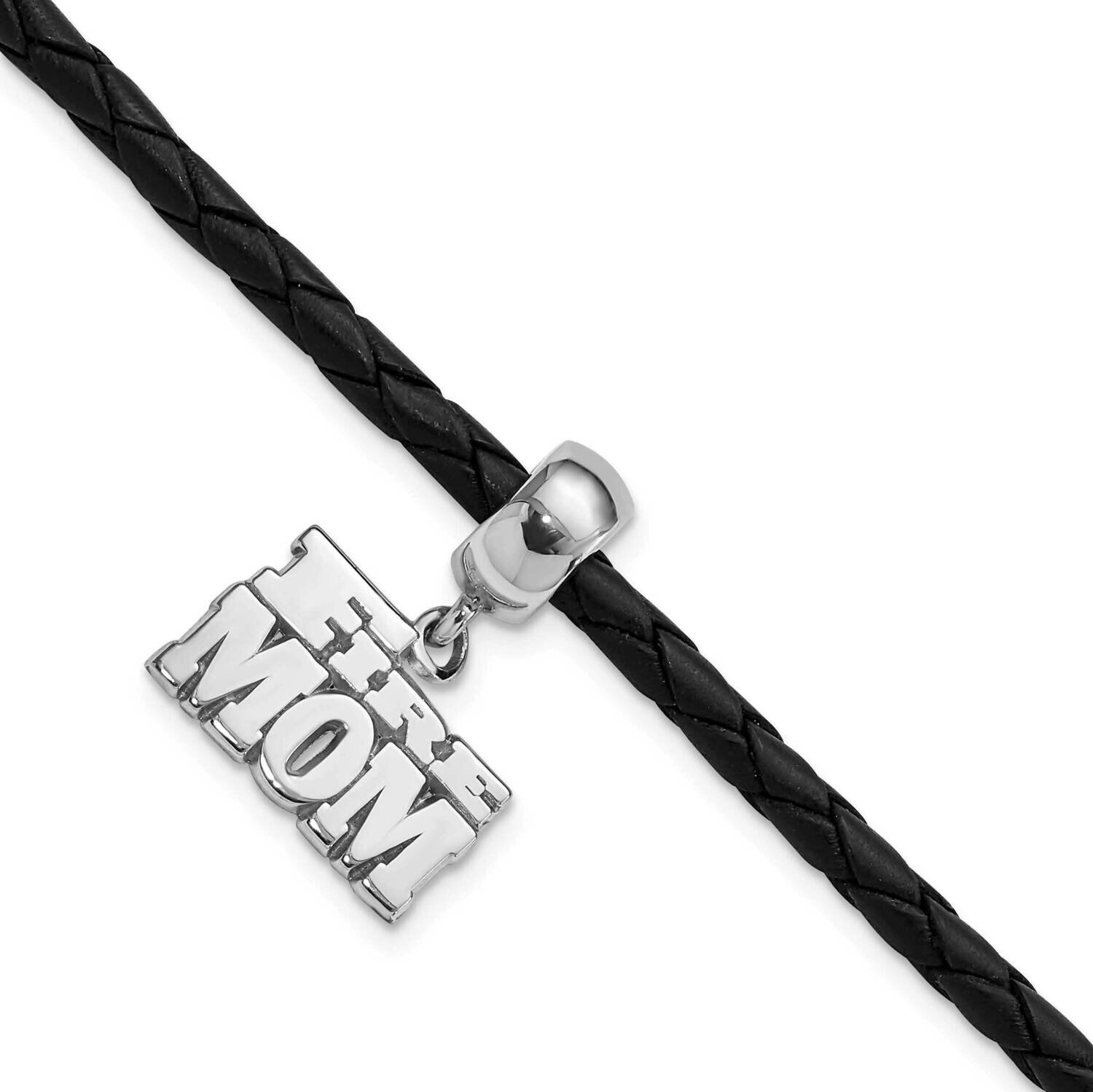 Polished Fire Mom Bead Black Leather Bracelet Sterling Silver PBS001BDSSBR, MPN: PBS001BDSSBR, 8106…