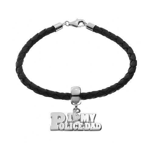 I LOVE MY POLICE DAD .5 x 1 BEAD BAIL AND BRACELET Sterling Silver PBS009BDSSBR