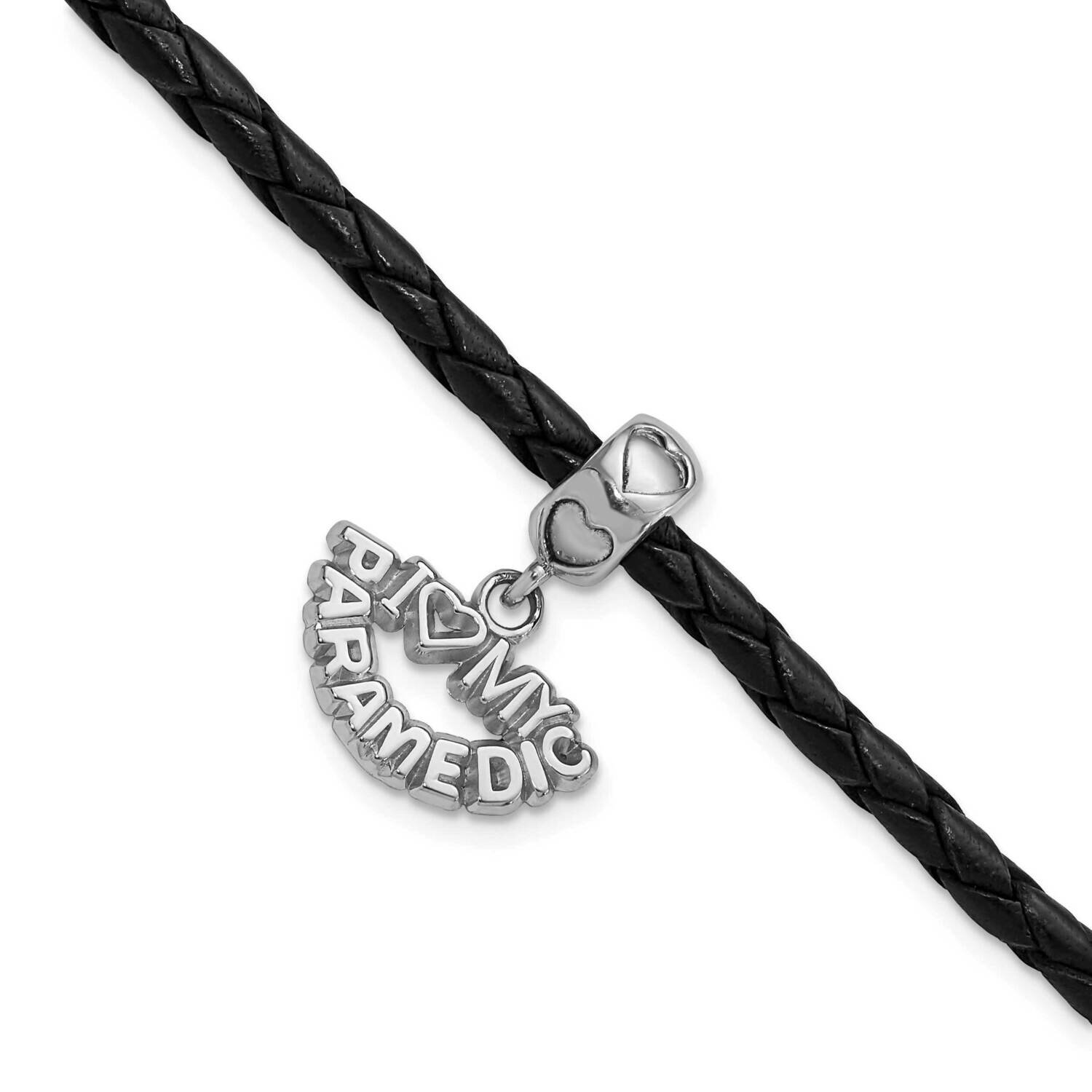 I Heart My Paramedic Bead Black Leather Bracelet Sterling Silver PS004BD2B1-SS