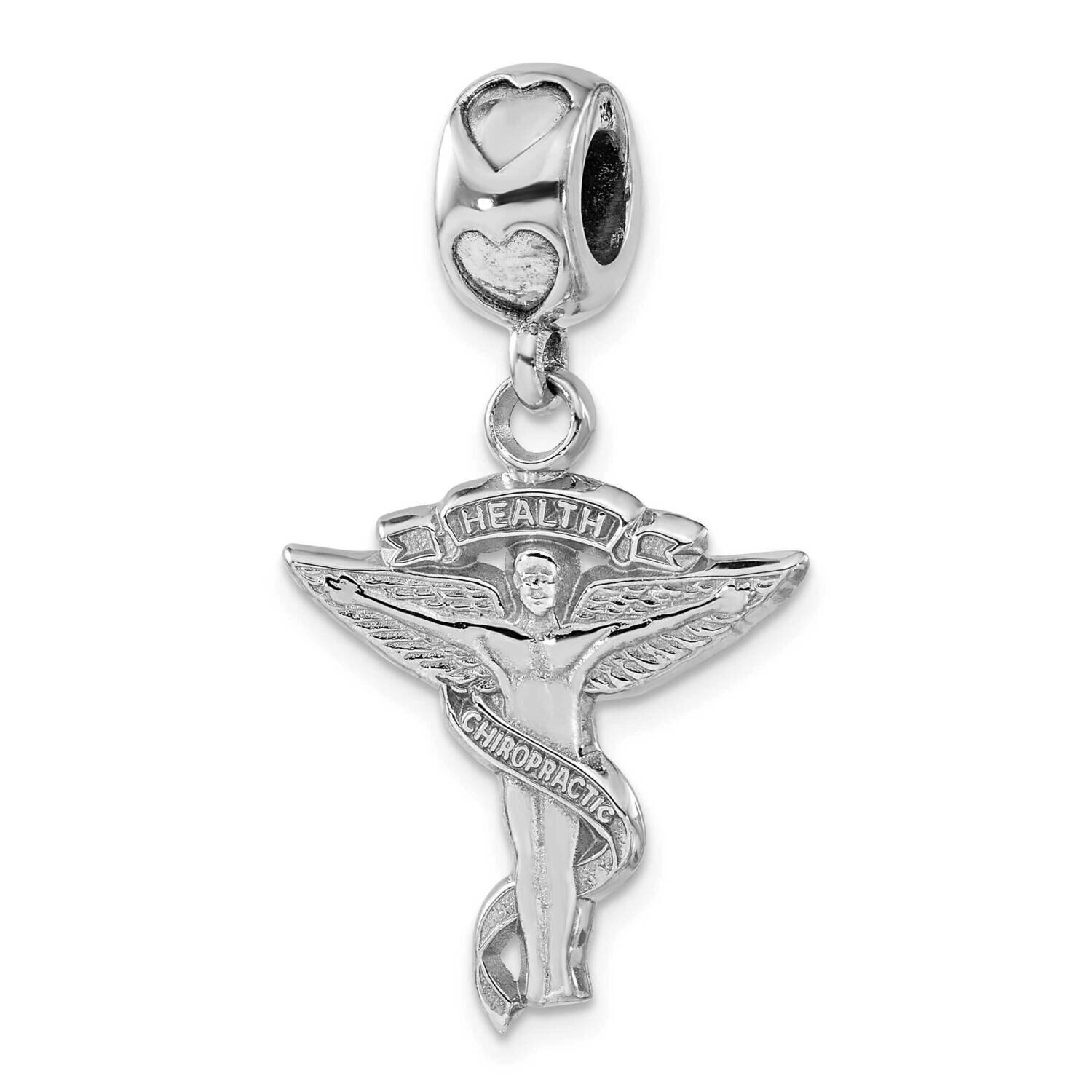 Polished Chiropractic Caduceus Heart Dangle Bead Sterling Silver PS047BD2-SS