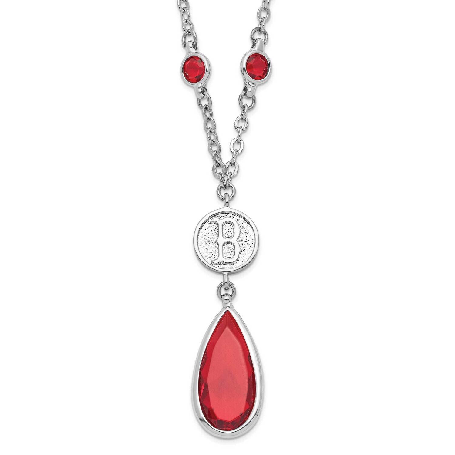 MLB Boston Red Sox Red & Blue Crystal with 3in ext Necklace Silver-tone RSO065N-CR