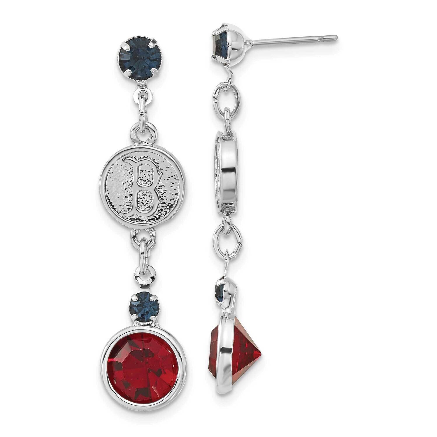 MLB Boston Red Sox Blue & Red Crystal Post Dangle Earrings Silver-tone RSO065ER-CR
