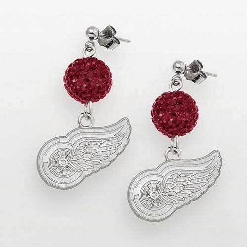 DETROIT RED WINGS CRYSTAL OVATION EARRINGS Sterling Silver RWI069ERB-SS