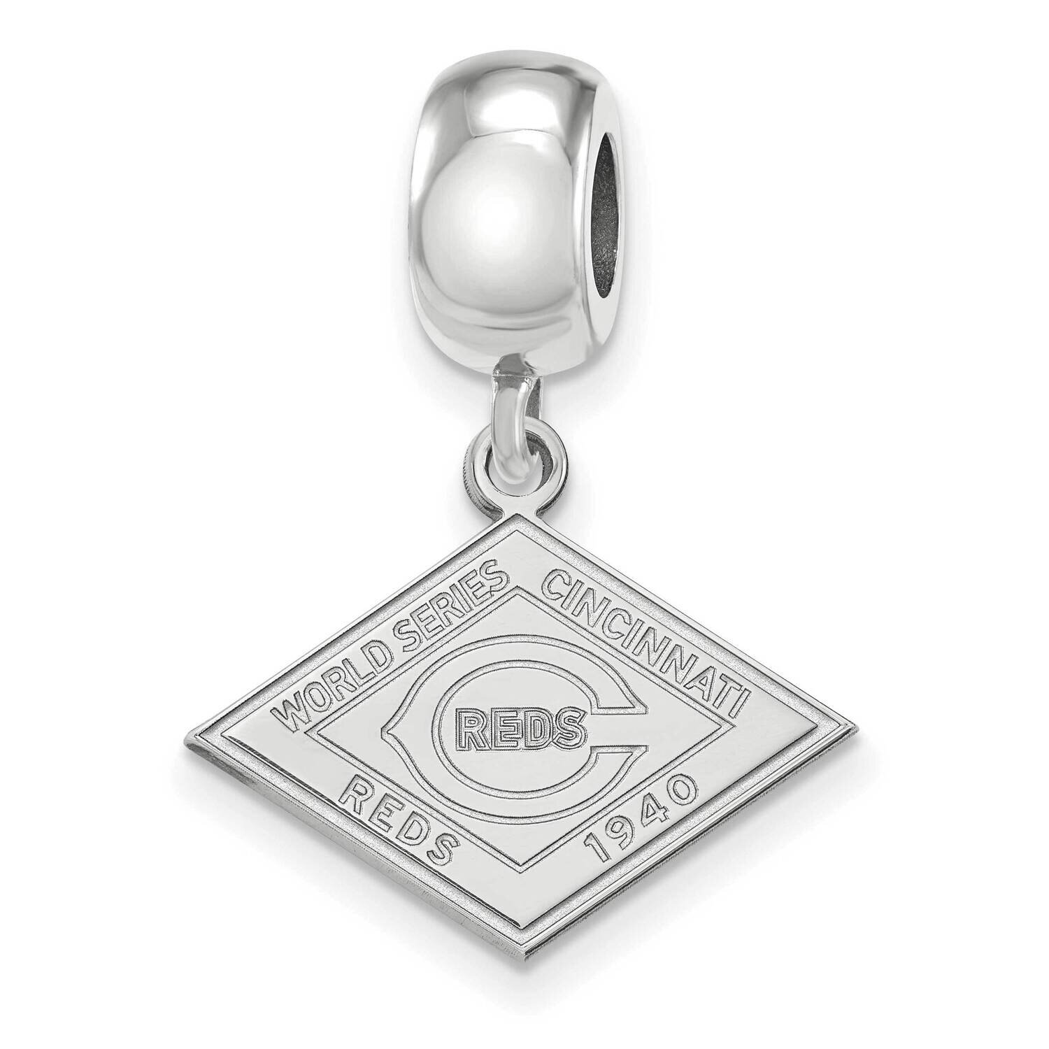 LA 1940 Reds World Series Champs Small Dangle Bead Charm Sterling Silver Rhodium-plated SS001RDS40