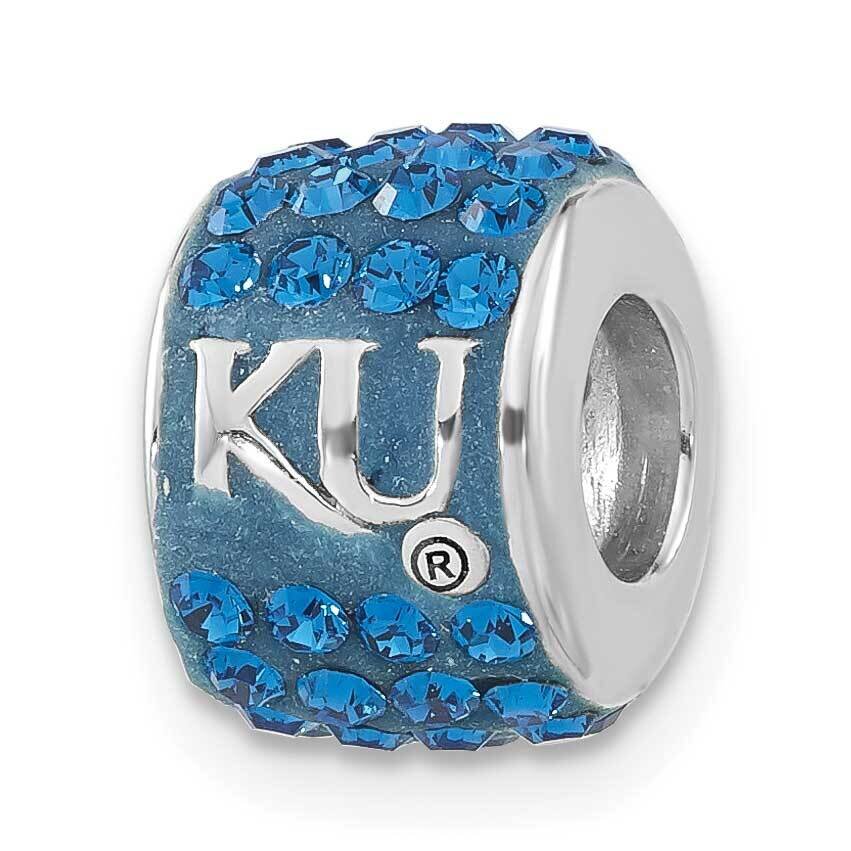University of Kansas Polished Blue Crystal Bead Charm Sterling Silver UKS070CHM-SS