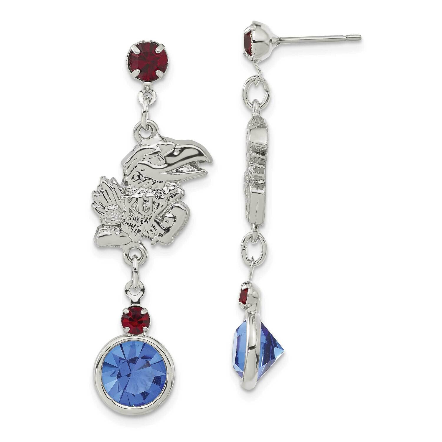 University of Kansas Blue &amp; Red Crystal Post Dangle Earrings Silver-tone UKS065ER-CR, MPN: UKS065ER…
