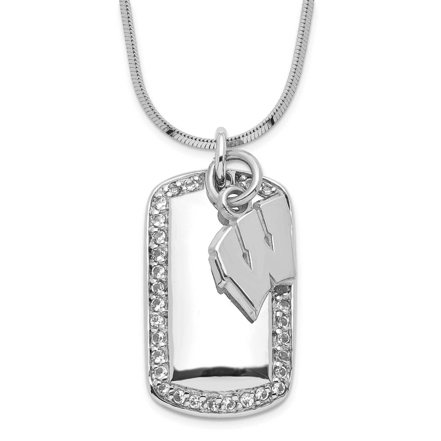 University of Wisconsin Polished Logo CZ Dogtag Necklace Sterling Silver UWI031DT-SS
