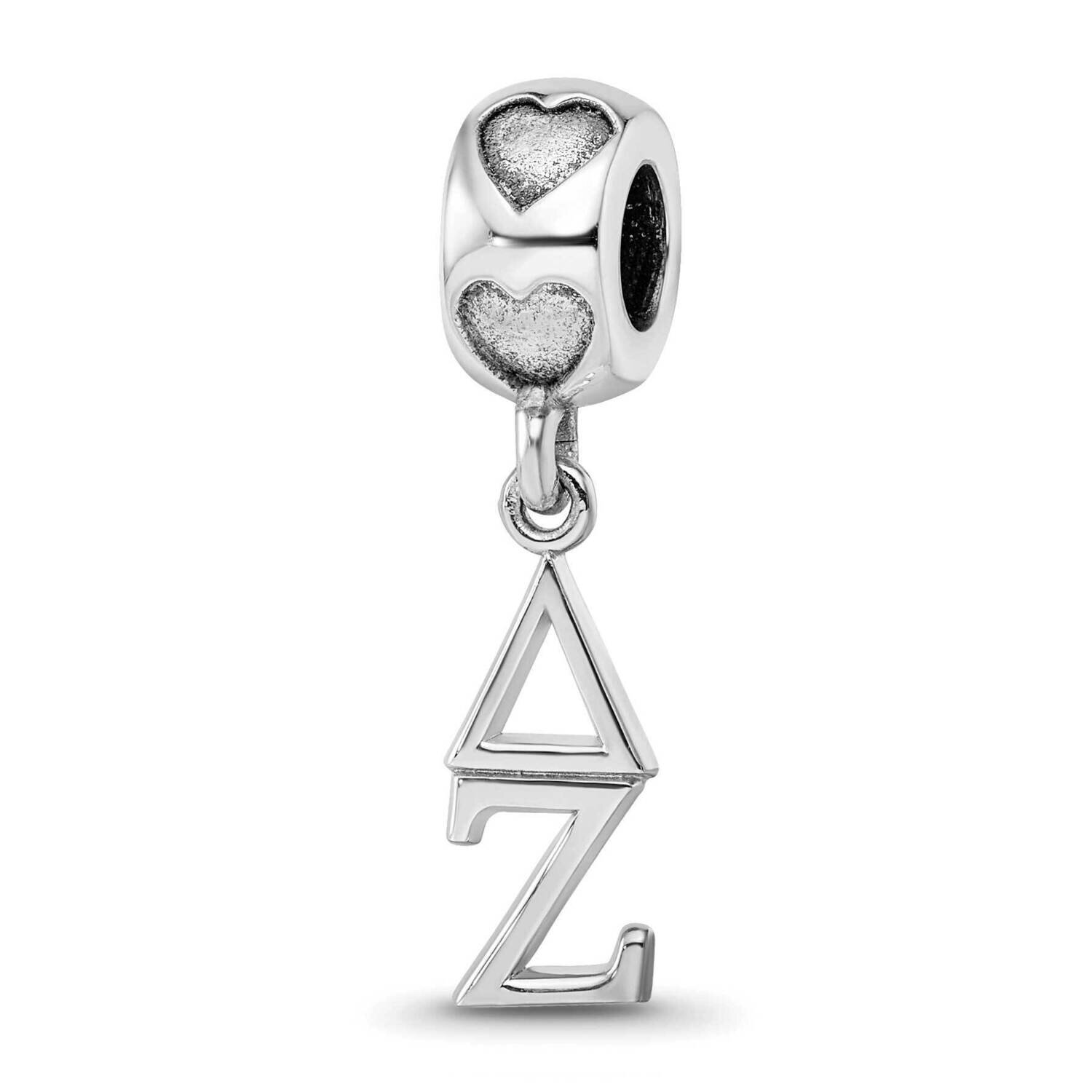 Delta Zeta Vertical Letters on Heart Bead Sterling Silver Rhodium-plated DZ005BD2-SS