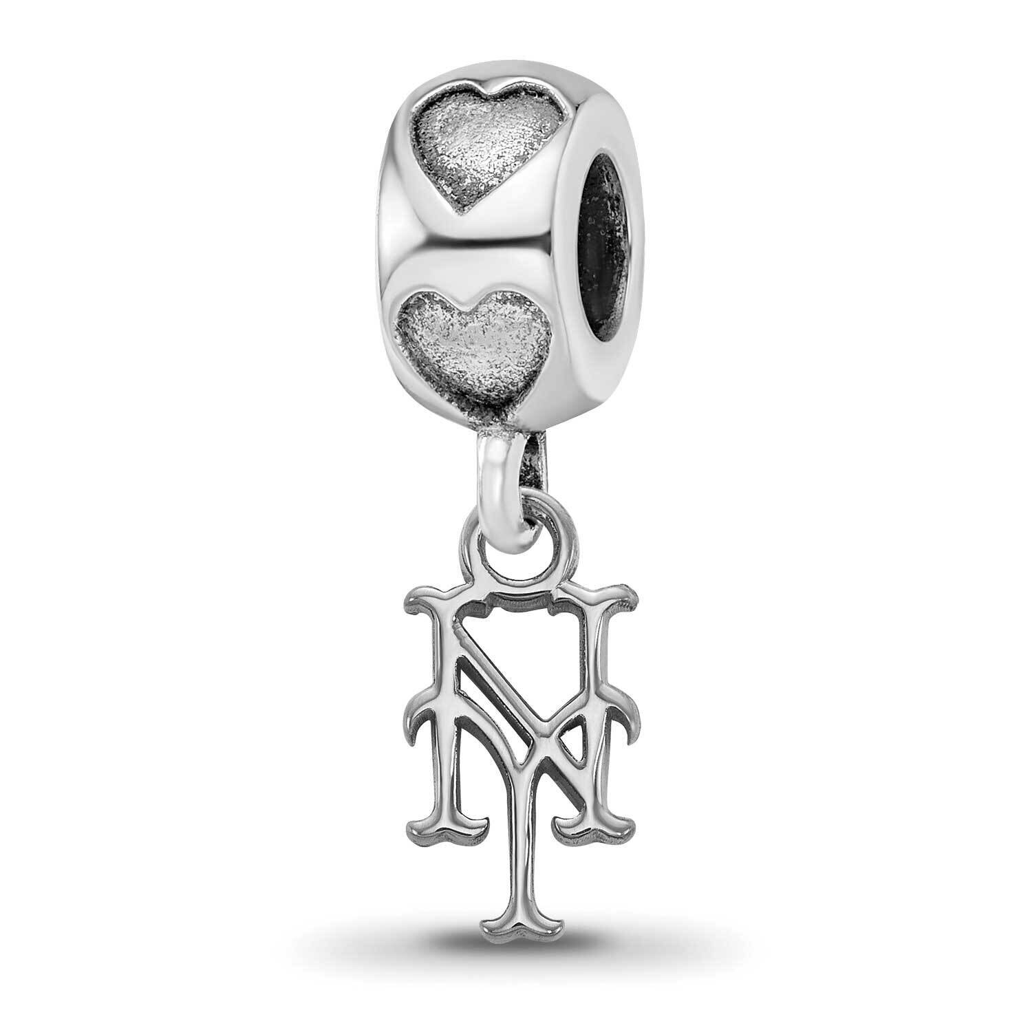 New York Mets NY on Heart Bead Sterling Silver Rhodium-plated MET005BD2-SS
