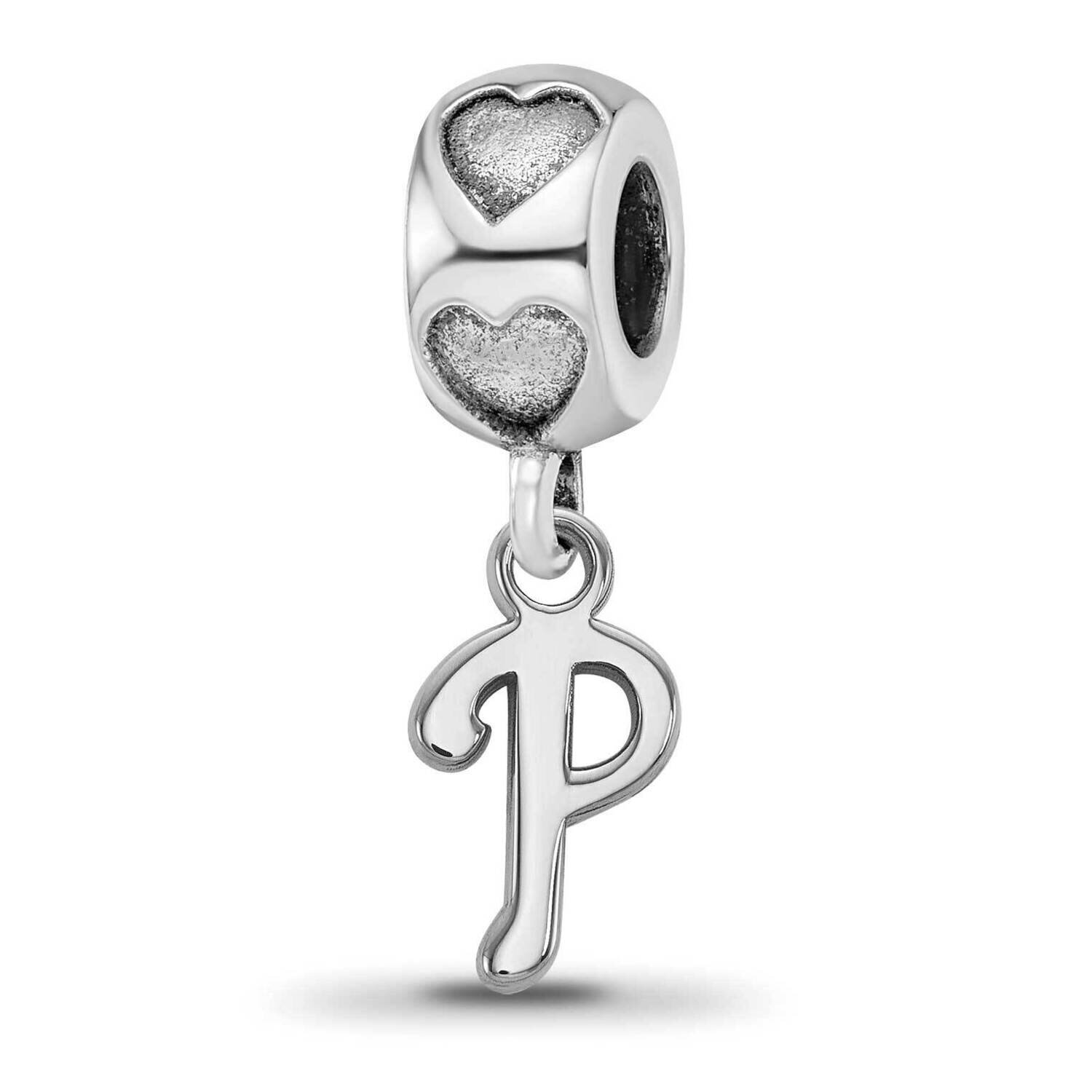 Philadelphia Phillies P on Heart Bead Sterling Silver Rhodium-plated PHI013BD2-SS, MPN: PHI013BD2-S…