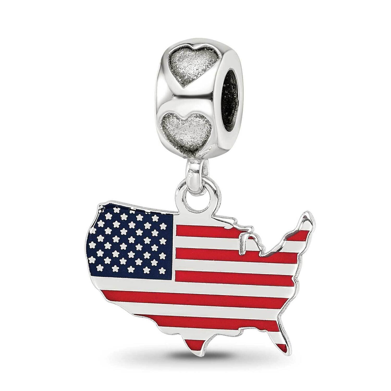 FLAG IN US MAP ENAMELED ON HEART BEAD BAIL Sterling Silver PS025EBD2-SS