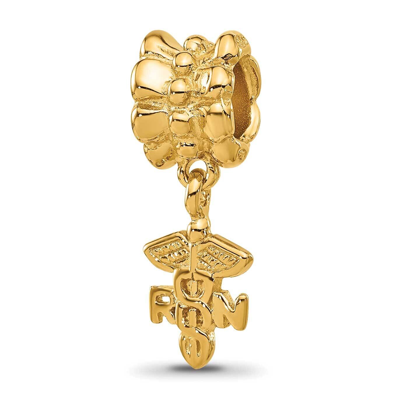 Gold-plated RN Nurse Dangle Bead Sterling Silver QRS1608GP, MPN: QRS1608GP,