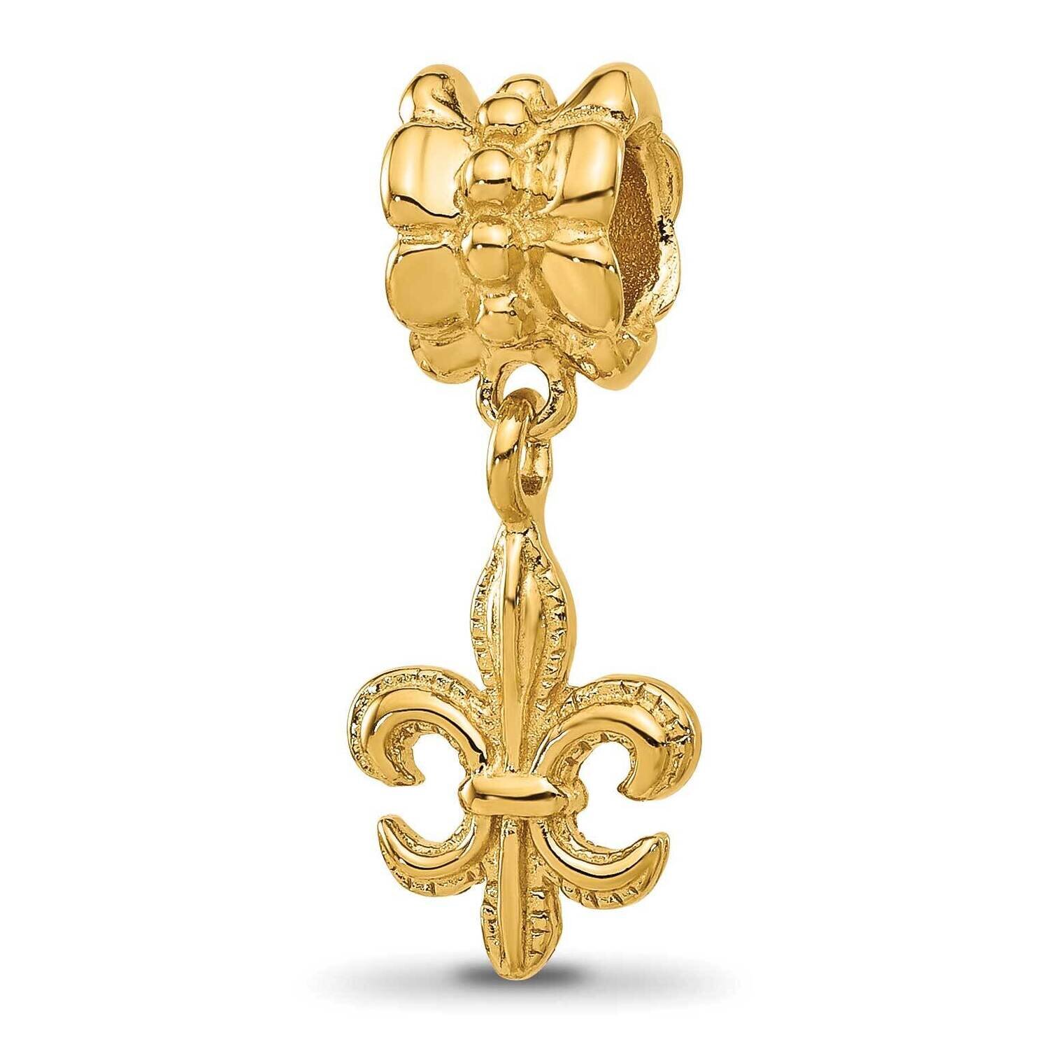 Gold-plated Fleur De Lis Dangle Bead Sterling Silver QRS1613GP, MPN: QRS1613GP,