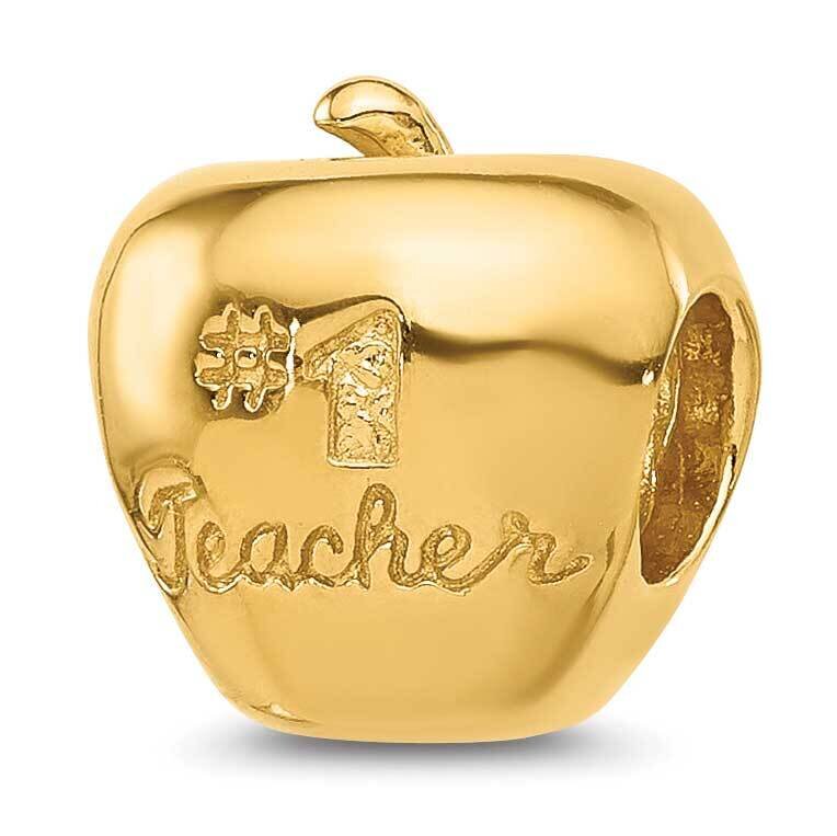 Gold-plated Number 1 Teacher Apple Bead Sterling Silver QRS1657GP, MPN: QRS1657GP,