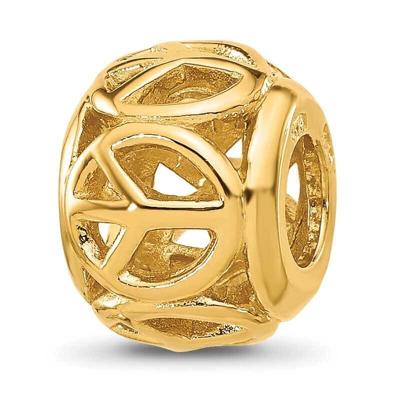 Gold-plated Peace Signs Bead Sterling Silver QRS2432GP, MPN: QRS2432GP,