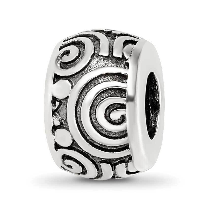 Antiqued Circle Swirls Pattern Bead Sterling Silver QRS4066, MPN: QRS4066,